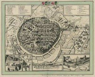 Vogelschaubild der Stadt Freiberg, Kupferstich, um 1651 : Die Statt Freyberg in Meissen, Sampt der Belägerung Anno 1643 / [Stecher und Hrsg.: Matthäus Merian d. Ältere]. - [Frankfurt] : [Matthäus Merian d. Ä.], [ca. 1651]. - 1 Vogelschaubild : Kupferst. , 37 x 29 cm