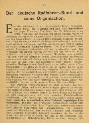 Der deutsche Radfahrer-Bund und seine Organisation