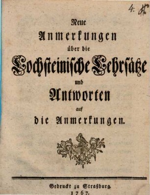 Neue Anmerkungen über die Lochsteinische Lehrsätze und Antworten auf die Anmerkungen