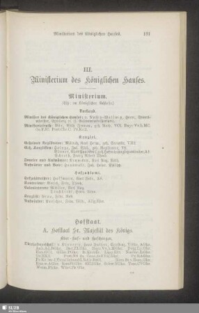 III. Ministerium des Königlichen Hauses