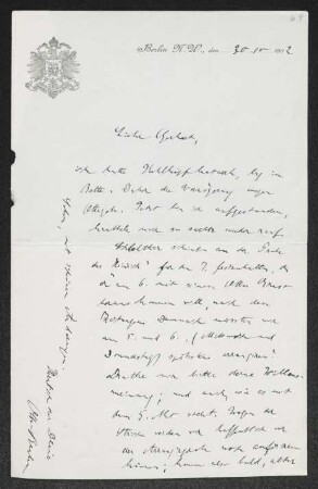 Brief von Otto Brahm an Gerhart Hauptmann