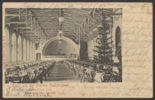 Ansichtskarte „Berliner Bock-Brauerei“, Saal mit Bühne, Tempelhofer Berg