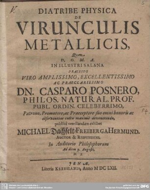 Diatribe Physica De Virunculis Metallicis