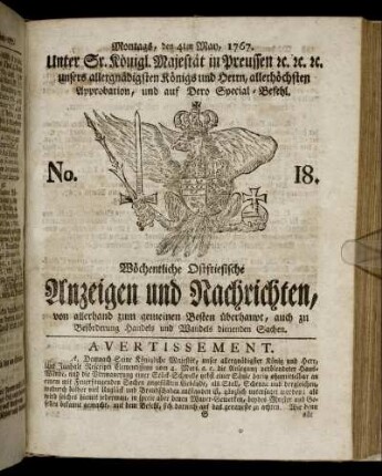 No. 18. Montags, den 4ten May, 1767.