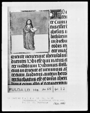 Stundenbuch, ad usum Romanum — Der Evangelist Matthäus, Folio 22recto