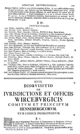 XVIII. Disquisitio de iurisdictione et officiis wirceburgicis comitum et principum Hennebergicorum.