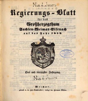 Regierungsblatt für Sachsen-Weimar-Eisenach : auf das Jahr .... 1859 = Jg. 43