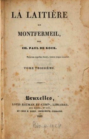 La laitière de Montfermeil, 3. (1832). - 2 Bl., 157 S., 1 Bl.