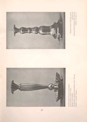 Handleuchter Messing geschlagen, Entwurf Klasse Walter Klein, Schüler Ernst Möller, Ausführung Hammerschmiedklasse Karl Barwig, Schüler Leopold Wagner / Kirchenleuchter Messing poliert, Ausführung Hammerschmiedklasse Karl Barwig, Schüler Georg Loy