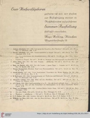 [Faltblatt Sommer-Ausstellung I, 1931]