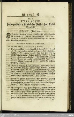 Lit. P. Extractus Hoch-preißlichen Kayserlichen Reichs-Hof-Raths-Conclusi