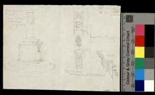 Öffentlicher Brunnen in Pisa: Brunnenhaus mit Säule; Mosaik am Pulpitum (Kanzel) des Baptisteriums in Pisa