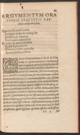 Argumentum Orationis Sequentis Carmine comprehensum.