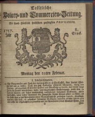 8. Stueck, Montag den 21ten Februar 1757
