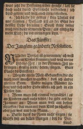 Das Fünffte: Der Jungfern geænderte Resolution.