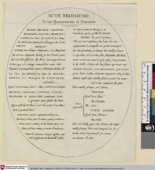 [Illustration und Text zu Voltaires "La Henriade" - 3. Akt,14. und letzter Akt]