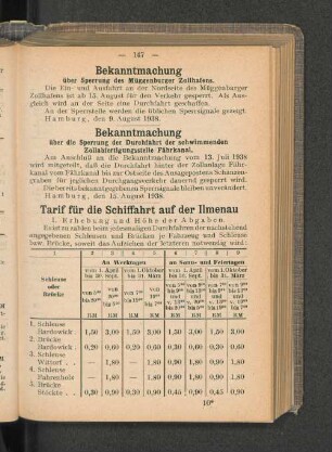 Tarif für die Schiffahrt auf der Ilmenau