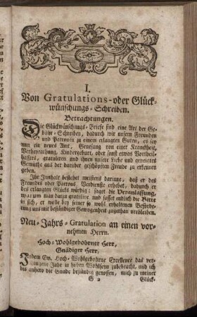 I. Von Gratulations- oder Glückwünschungs-Schreiben.