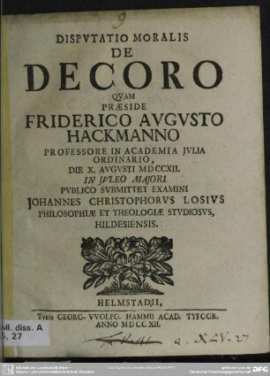 Disputatio Moralis De Decoro