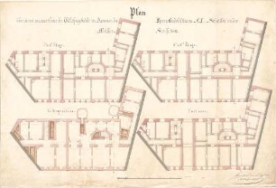 Reiffenstuel, Michael; München; Wohnhaus F.X. Schaitler - Grundriss Keller, Grundriss EG, Grundriss 1. OG u. 2. OG, Grundriss 3. OG u. 4. OG