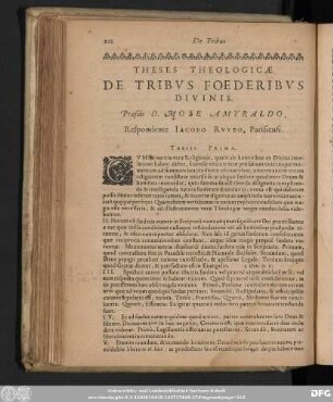 Theses Theologicae De Tribus Foederibus Divinis. Praeside D. Mose Amyraldo, Respondente Iacobo Ruveo, Parisiensi.