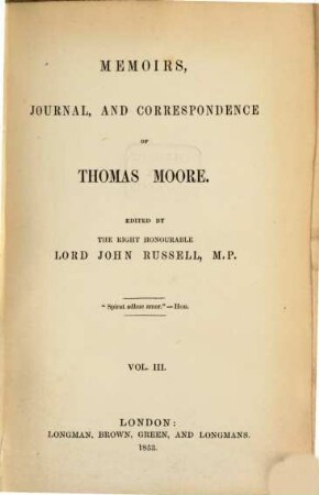 Memoirs, journal, and correspondence of Thomas Moore. 3, Diary of Thomas Moore