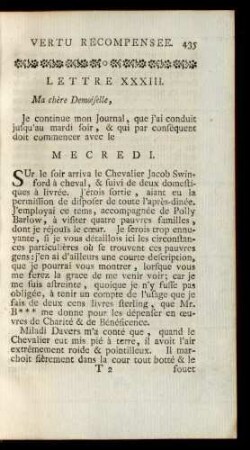 Lettre XXXIII. Ma chère Demoiselle, ...
