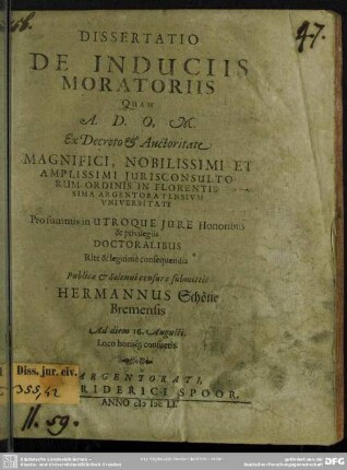 Dissertatio De Induciis Moratoriis