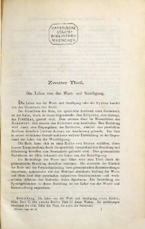 Englische Grammatik, 2. Die Lehre von der Wort- und Satzfügung ; 1