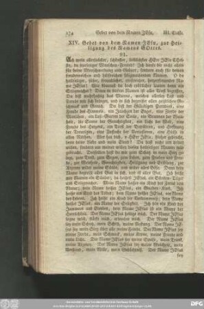XIV. Gebet von dem Namen Jesu, zur Heiligung des Namens Gottes.