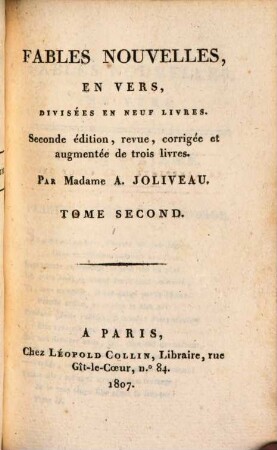Fables nouvelles : en vers, divisées en neuf livres, 2