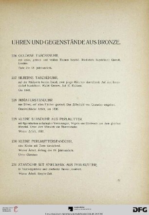 Uhren und Gegenstände aus Bronze (Nr. 226-275)
