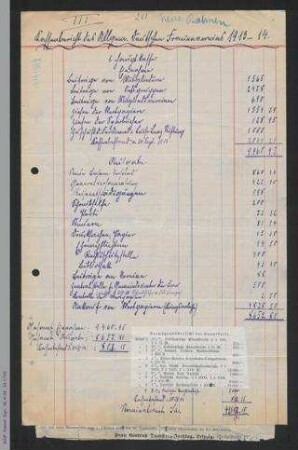 Kassenbericht des ADF 1913-1914