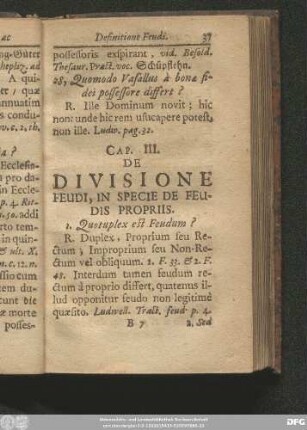 Cap. III. De Divisione Feudi, In Specie De Feudis Propriis.