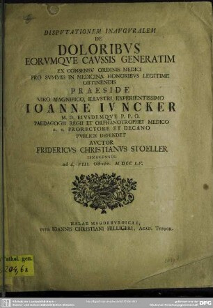 Dissertationem Inauguralem De Doloribus Eorumque Caussis Generatim ...