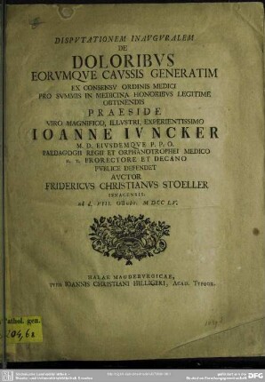 Dissertationem Inauguralem De Doloribus Eorumque Caussis Generatim ...