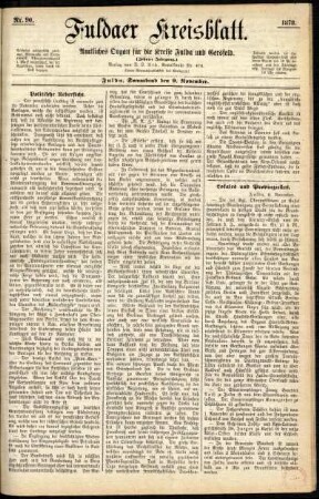 Erste Ausgabe vom Samstag, den 09. November 1878.