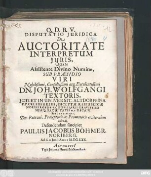 Disputatio Iuridica De Auctoritate Interpretum Iuris