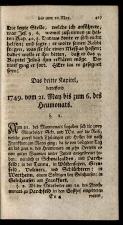 Das dritte Kapitel, betreffend 1749. vom 21. May bis zum 6. des Heumonats