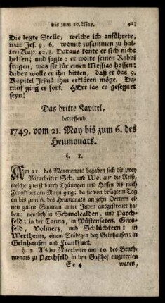 Das dritte Kapitel, betreffend 1749. vom 21. May bis zum 6. des Heumonats