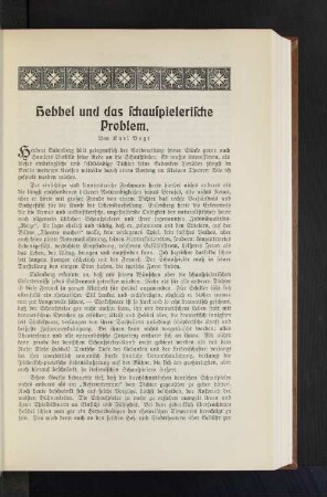 Hebbel und das schauspielerische Problem. Von Karl Vogt.