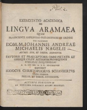 Exercitatio Academica De Lingua Aramaea