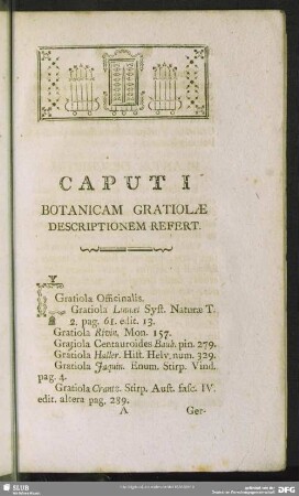 Caput I. Botanicam Gratiolae Descriptionem Refert