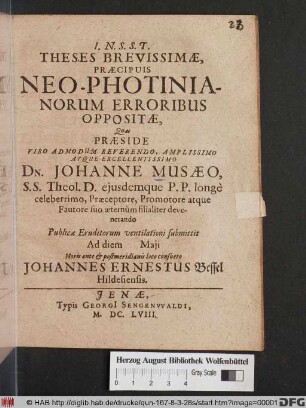 Theses Brevissimae, Praecipuis Neo-Photinianorum Erroribus Oppositae