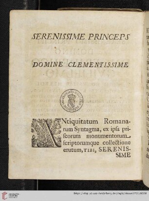 Serenissime Princeps Domine clementissime [Dedicatio]
