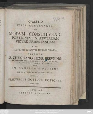Quaestio Ivris Controversi Ad Modvm Constitvendi Portionem Statvtariam Vidvae Praestandam