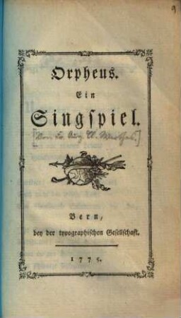 Orpheus : Ein Singspiel