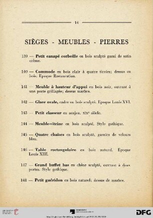 Sièges - Meubles - Pierres (Nr. 139-167)