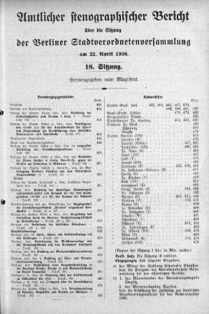 Sitzung 18, 22. April 1926