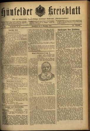 Ausgabe vom Samstag, den 09. November 1918.